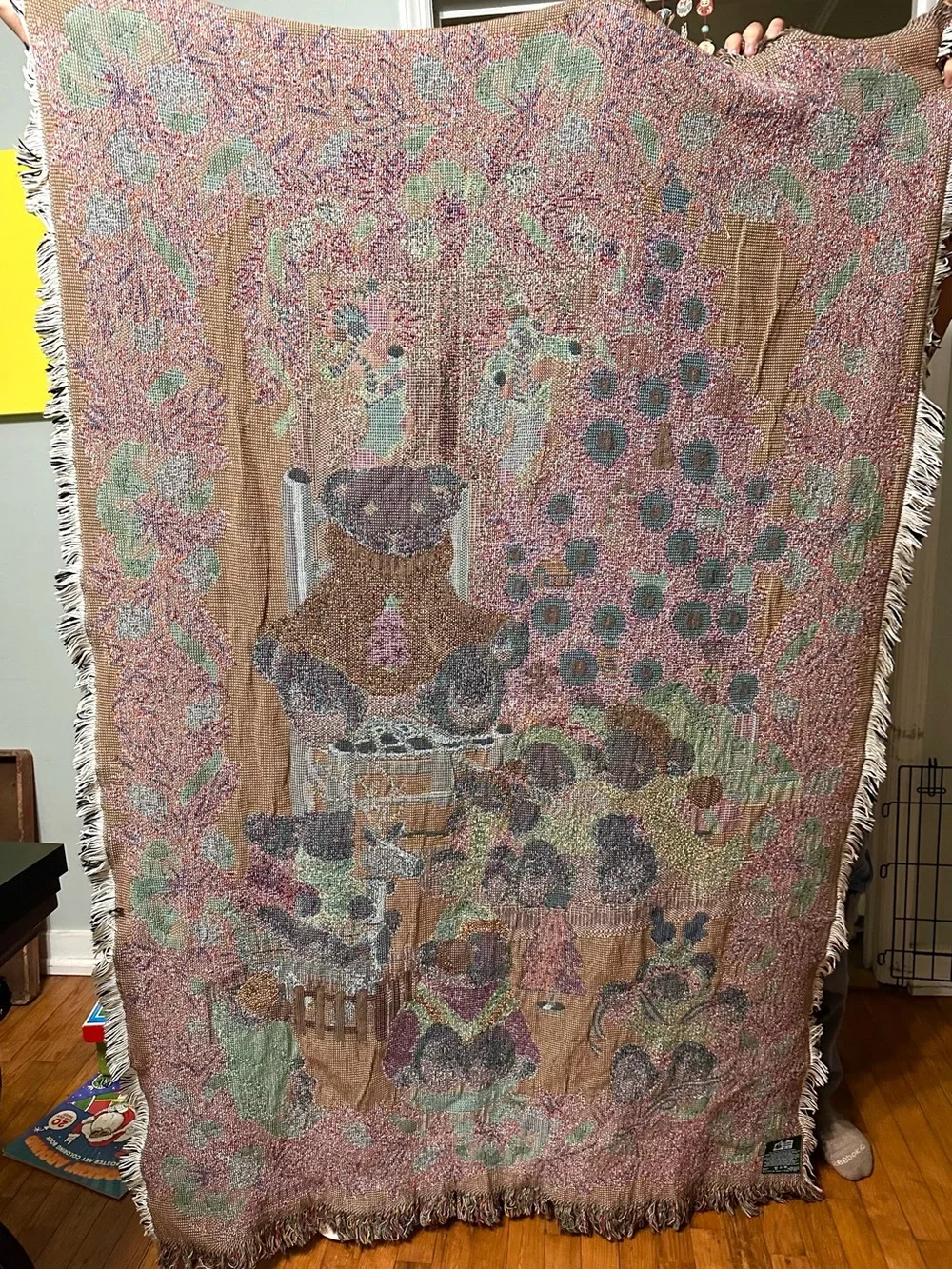 Vintage Hallmark Christmas Bears Woven Cotton Christmas Bears Tapestry